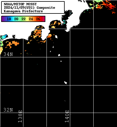 NOAA、MetOp 人工衛星画像 検索結果, 水温分布を図示