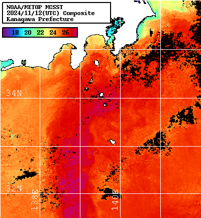 NOAA、MetOp 人工衛星画像 検索結果, 水温分布を図示