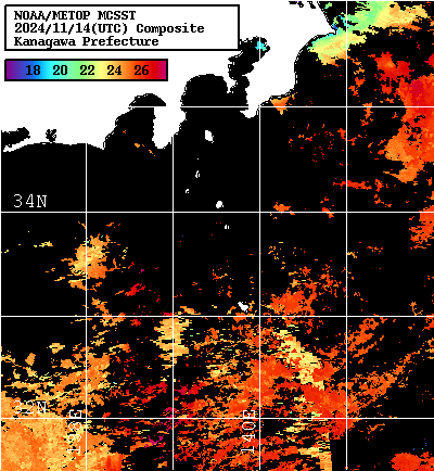 NOAA、MetOp 人工衛星画像 検索結果, 水温分布を図示
