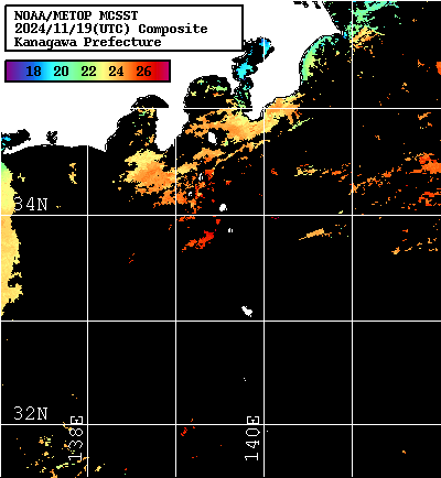 NOAA、MetOp 人工衛星画像 検索結果, 水温分布を図示