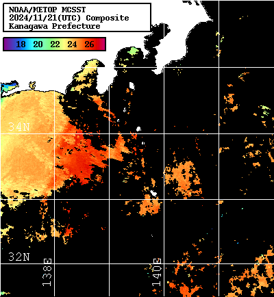 NOAA、MetOp 人工衛星画像 検索結果, 水温分布を図示