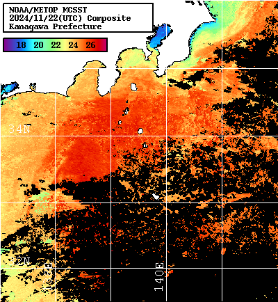 NOAA、MetOp 人工衛星画像 検索結果, 水温分布を図示
