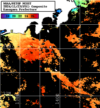 NOAA、MetOp 人工衛星画像 検索結果, 水温分布を図示