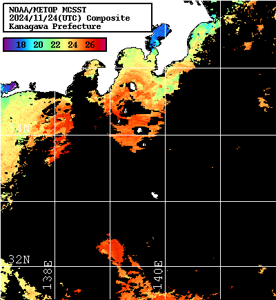 NOAA、MetOp 人工衛星画像 検索結果, 水温分布を図示