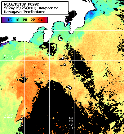 NOAA、MetOp 人工衛星画像 検索結果, 水温分布を図示