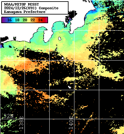 NOAA、MetOp 人工衛星画像 検索結果, 水温分布を図示