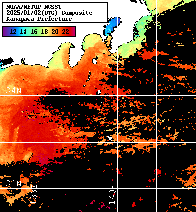 NOAA、MetOp 人工衛星画像 検索結果, 水温分布を図示