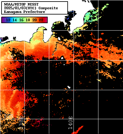 NOAA、MetOp 人工衛星画像 検索結果, 水温分布を図示