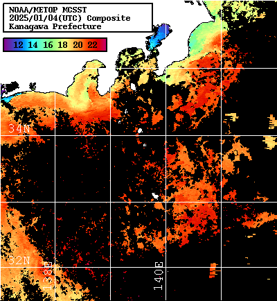 NOAA、MetOp 人工衛星画像 検索結果, 水温分布を図示