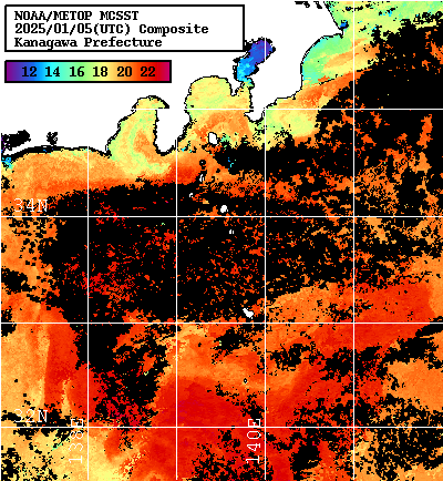 NOAA、MetOp 人工衛星画像 検索結果, 水温分布を図示