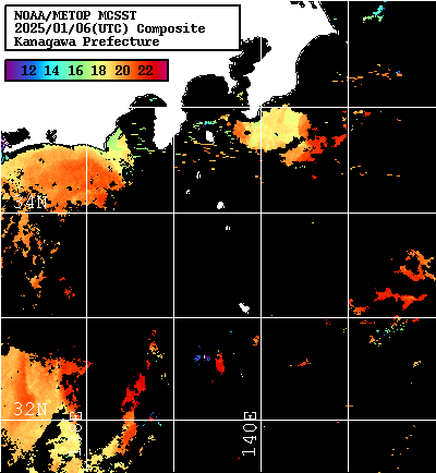 NOAA、MetOp 人工衛星画像 検索結果, 水温分布を図示
