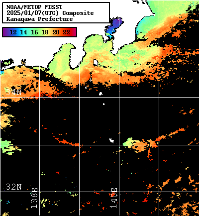 NOAA、MetOp 人工衛星画像 検索結果, 水温分布を図示