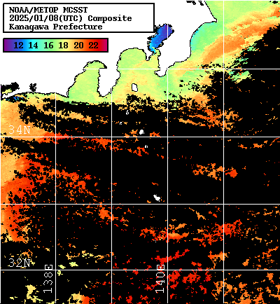 NOAA、MetOp 人工衛星画像 検索結果, 水温分布を図示