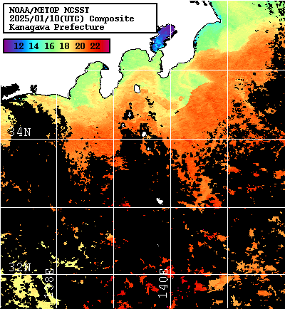 NOAA、MetOp 人工衛星画像 検索結果, 水温分布を図示