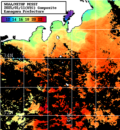 NOAA、MetOp 人工衛星画像 検索結果, 水温分布を図示