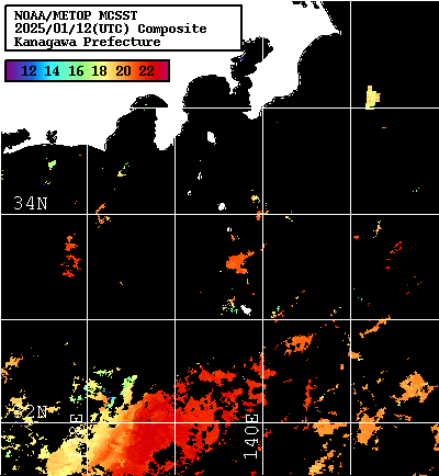 NOAA、MetOp 人工衛星画像 検索結果, 水温分布を図示
