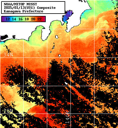 NOAA、MetOp 人工衛星画像 検索結果, 水温分布を図示
