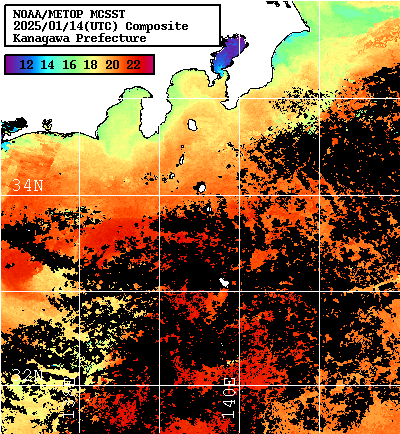 NOAA、MetOp 人工衛星画像 検索結果, 水温分布を図示