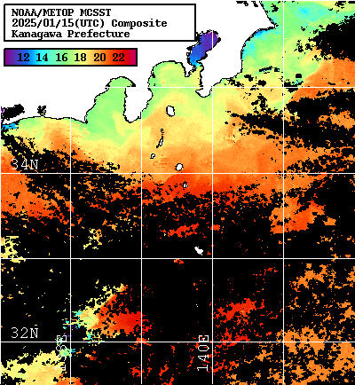 NOAA、MetOp 人工衛星画像 検索結果, 水温分布を図示