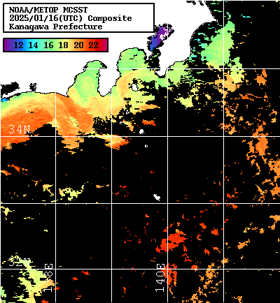 NOAA、MetOp 人工衛星画像 検索結果, 水温分布を図示