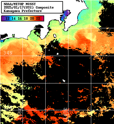 NOAA、MetOp 人工衛星画像 検索結果, 水温分布を図示