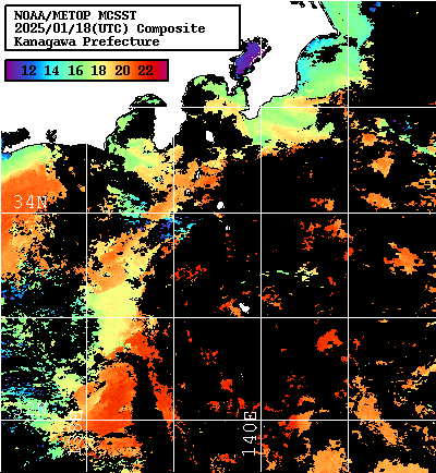 NOAA、MetOp 人工衛星画像 検索結果, 水温分布を図示