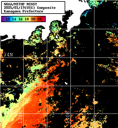 NOAA、MetOp 人工衛星画像 検索結果, 水温分布を図示