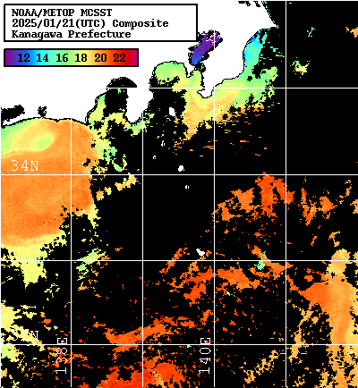 NOAA、MetOp 人工衛星画像 検索結果, 水温分布を図示