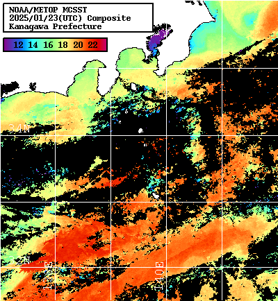 NOAA、MetOp 人工衛星画像 検索結果, 水温分布を図示