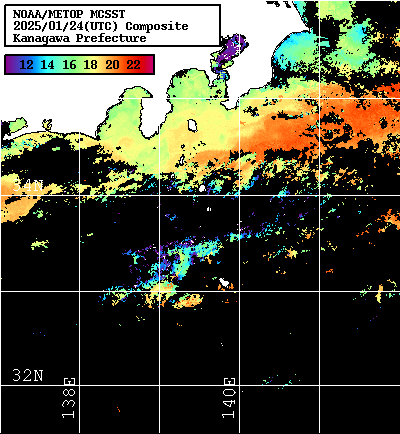 NOAA、MetOp 人工衛星画像 検索結果, 水温分布を図示