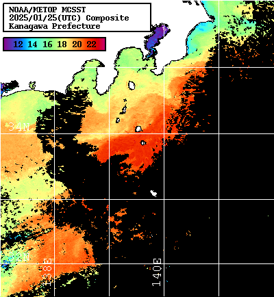 NOAA、MetOp 人工衛星画像 検索結果, 水温分布を図示