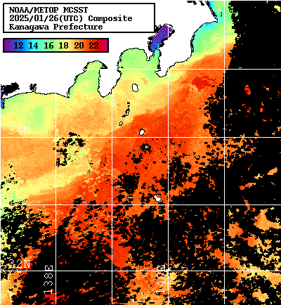 NOAA、MetOp 人工衛星画像 検索結果, 水温分布を図示