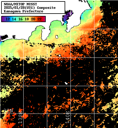 NOAA、MetOp 人工衛星画像 検索結果, 水温分布を図示