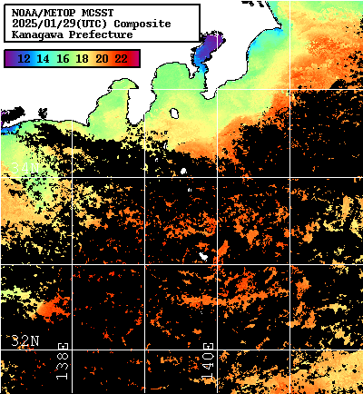 NOAA、MetOp 人工衛星画像 検索結果, 水温分布を図示