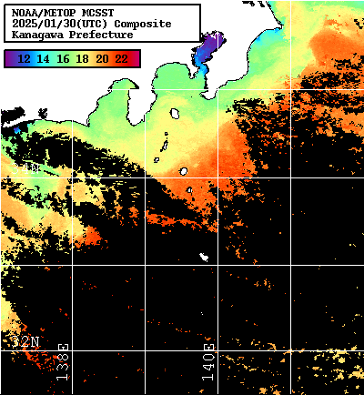 NOAA、MetOp 人工衛星画像 検索結果, 水温分布を図示