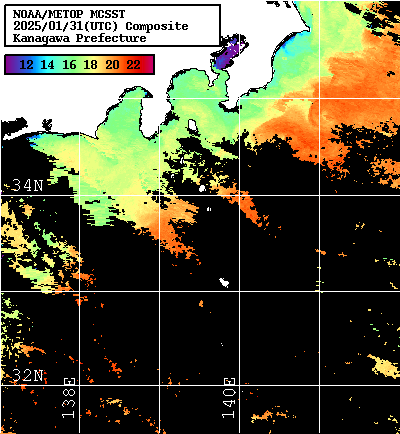 NOAA、MetOp 人工衛星画像 検索結果, 水温分布を図示