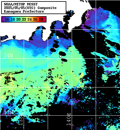 NOAA、MetOp 人工衛星画像 検索結果, 水温分布を図示