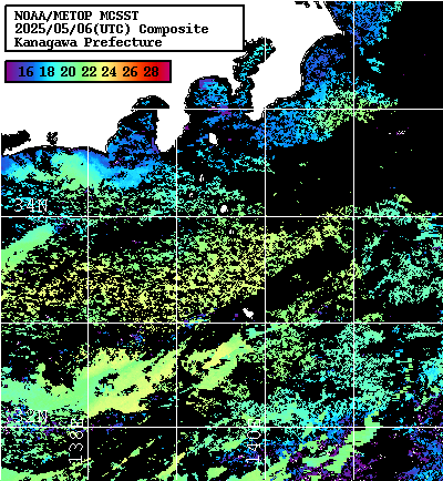 NOAA、MetOp 人工衛星画像 検索結果, 水温分布を図示