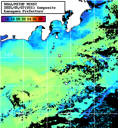 NOAA、MetOp 人工衛星画像 検索結果, 水温分布を図示
