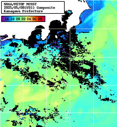 NOAA、MetOp 人工衛星画像 検索結果, 水温分布を図示