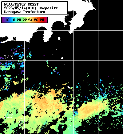 NOAA、MetOp 人工衛星画像 検索結果, 水温分布を図示