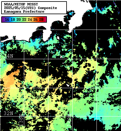 NOAA、MetOp 人工衛星画像 検索結果, 水温分布を図示