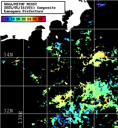 NOAA、MetOp 人工衛星画像 検索結果, 水温分布を図示