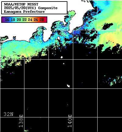 NOAA、MetOp 人工衛星画像 検索結果, 水温分布を図示