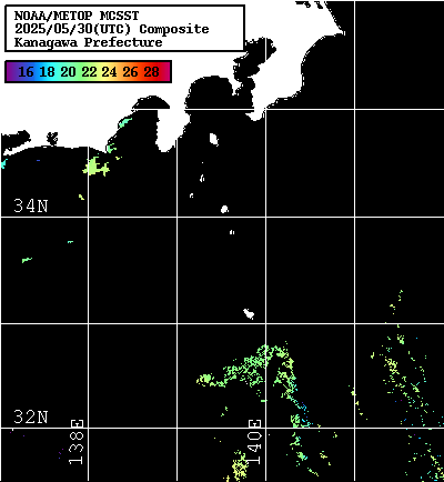 NOAA、MetOp 人工衛星画像 検索結果, 水温分布を図示