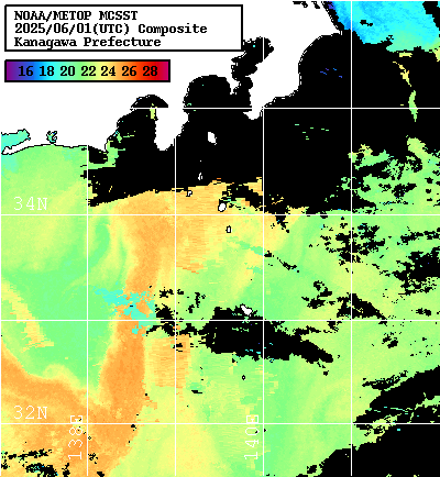NOAA、MetOp 人工衛星画像 検索結果, 水温分布を図示