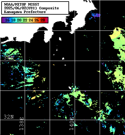 NOAA、MetOp 人工衛星画像 検索結果, 水温分布を図示