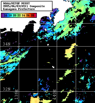 NOAA、MetOp 人工衛星画像 検索結果, 水温分布を図示