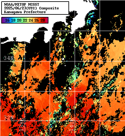 NOAA、MetOp 人工衛星画像 検索結果, 水温分布を図示
