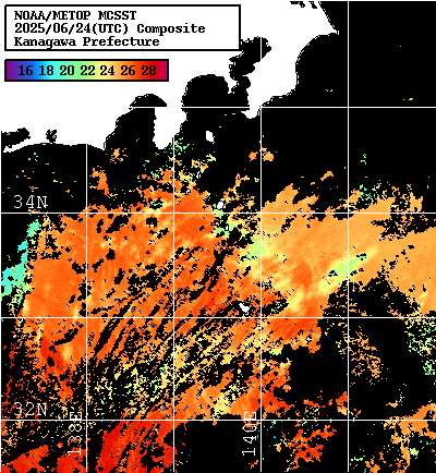NOAA、MetOp 人工衛星画像 検索結果, 水温分布を図示